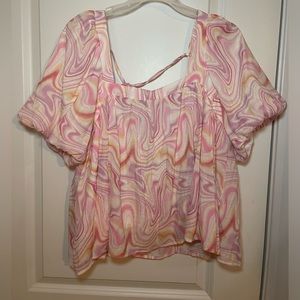 🌙VGUC Moon River Retro Print Swirl Puff Sleeve Baby Doll Top Size L